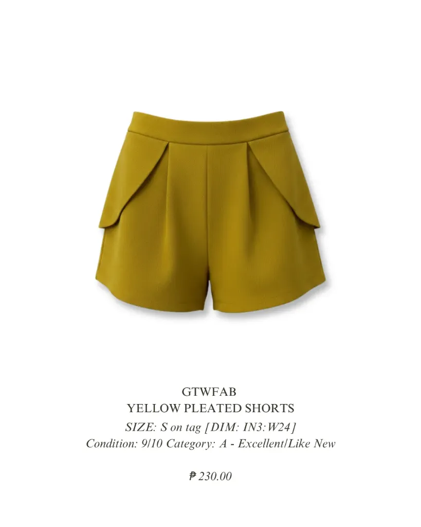 GTWFAB Yellow pleated shorts
