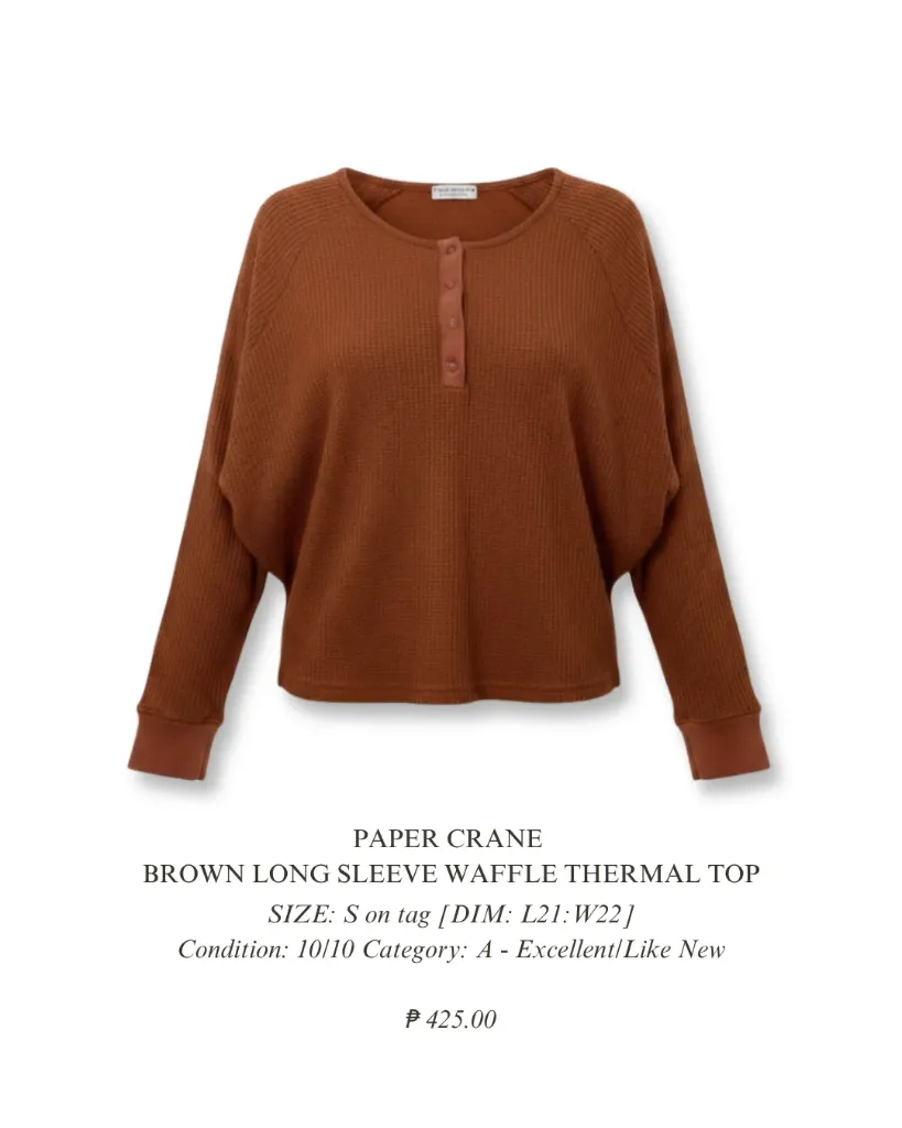 PAPER CRANE Brown Long Sleeve Waffle Thermal Top