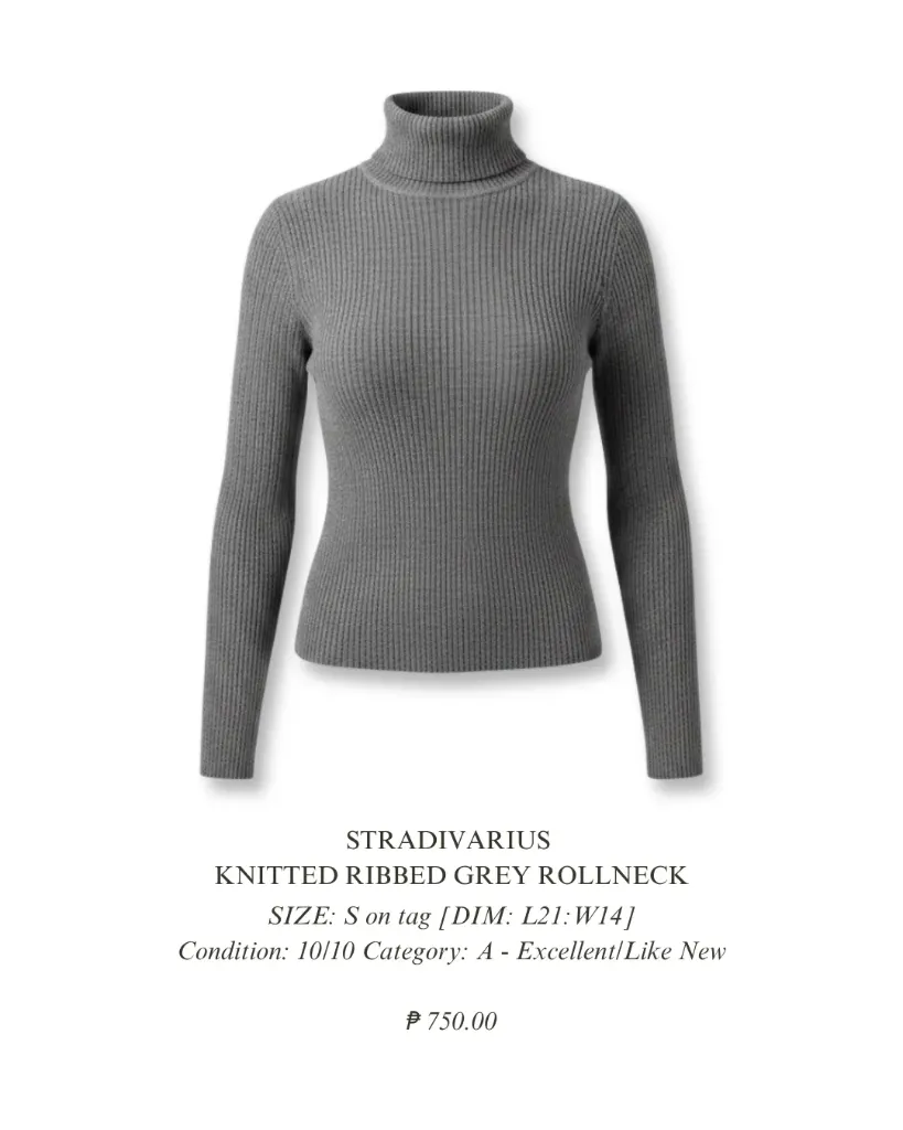 STRADIVARIUS Knitted Ribbed Grey Rollneck