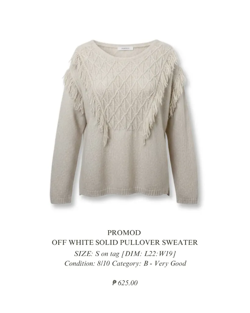 PROMOD Off White solid pullover sweater