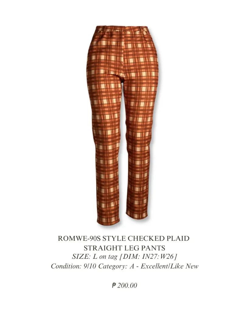 Trouser- Romwe-90s style checked plaid straight leg pants 2