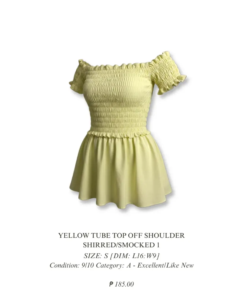 Yellow tube top off shoulder shirred/smocked 1