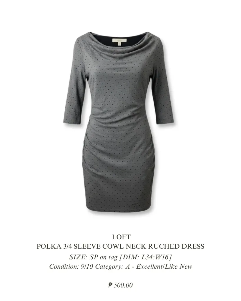 Gray & Black Polka Dot 3/4 Sleeve Cowl Neck Ruched Dress by Loft