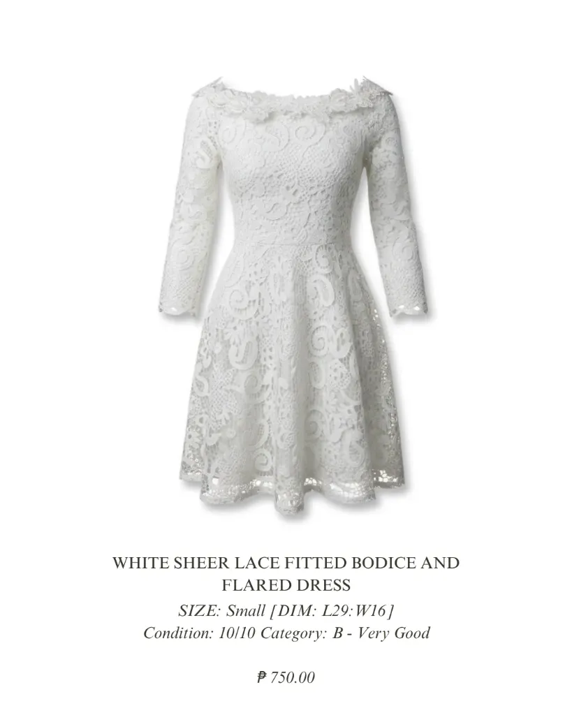 No Brand White Long sleeves sheer lace Fitted bodice and flared skirt
