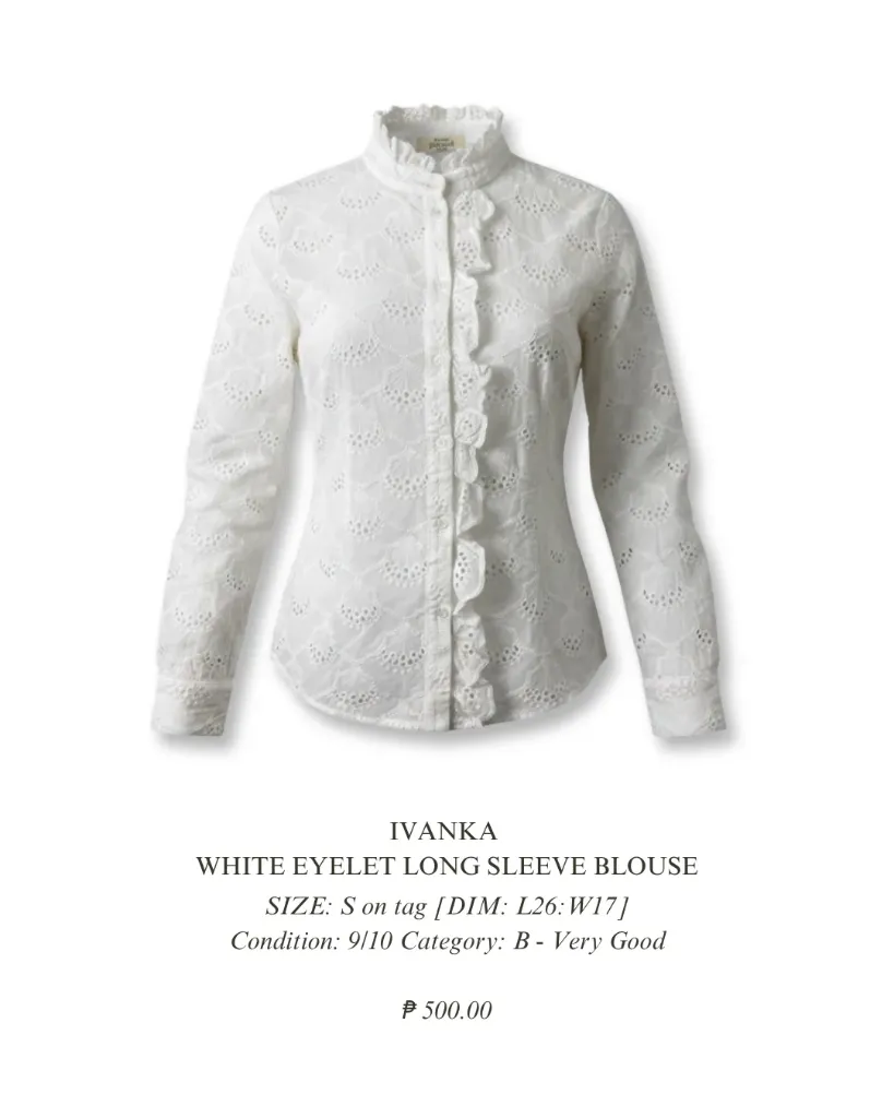 IVANKA White Eyelet Long Sleeve blouse